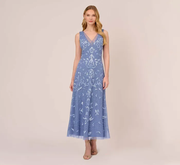 Adrianna Papell HandBeaded AnkleLength Dress In French Blue French Blue Women Long Dresses Adrianna Papell HandBeaded AnkleLength Dress In French Blue French Blue Women Long Dresses