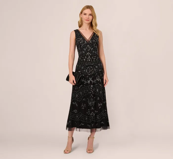 Adrianna Papell HandBeaded AnkleLength Dress In French Blue French Blue Women Long Dresses Adrianna Papell HandBeaded AnkleLength Dress In French Blue French Blue Women Long Dresses