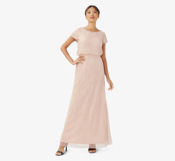 Adrianna Papell HandBeaded Blouson Long Gown In Champagne Gold ChampagneGold Women Formal Dresses Adrianna Papell HandBeaded Blouson Long Gown In Champagne Gold ChampagneGold Women Formal Dresses