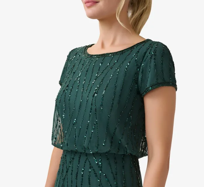 Adrianna Papell HandBeaded Blouson Long Gown In Champagne Gold ChampagneGold Women Formal Dresses Adrianna Papell HandBeaded Blouson Long Gown In Champagne Gold ChampagneGold Women Formal Dresses