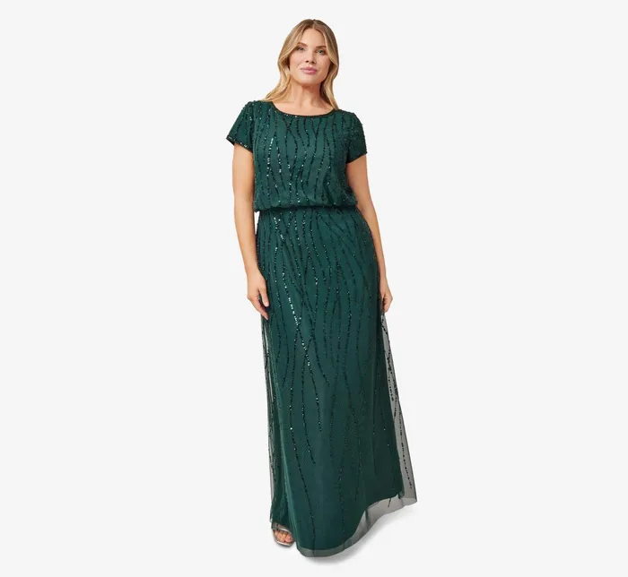Adrianna Papell HandBeaded Blouson Long Gown In Champagne Gold ChampagneGold Women Formal Dresses Adrianna Papell HandBeaded Blouson Long Gown In Champagne Gold ChampagneGold Women Formal Dresses