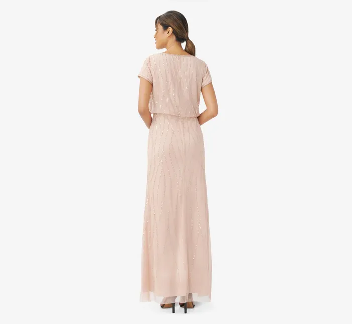 Adrianna Papell HandBeaded Blouson Long Gown In Champagne Gold ChampagneGold Women Formal Dresses Adrianna Papell HandBeaded Blouson Long Gown In Champagne Gold ChampagneGold Women Formal Dresses