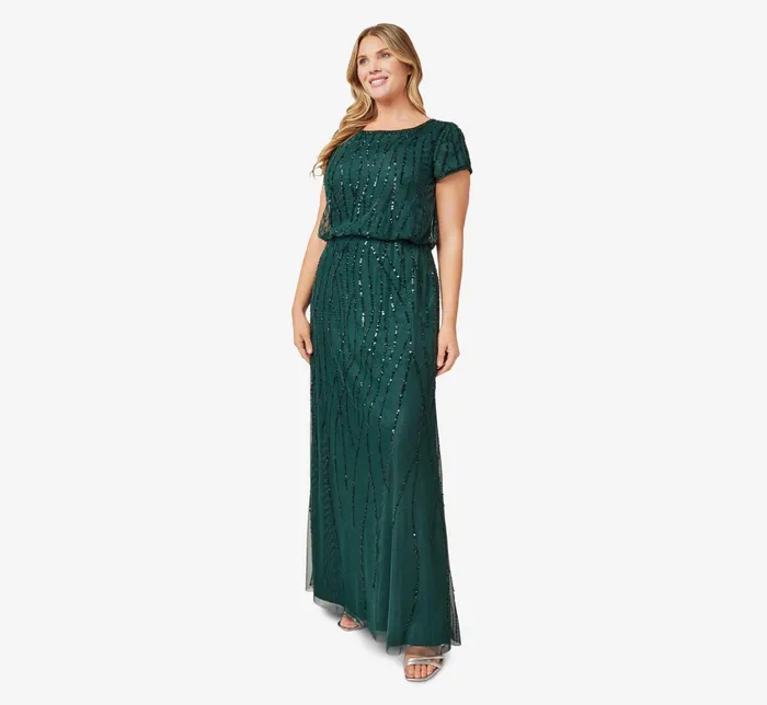 Adrianna Papell HandBeaded Blouson Long Gown In Champagne Gold ChampagneGold Women Formal Dresses Adrianna Papell HandBeaded Blouson Long Gown In Champagne Gold ChampagneGold Women Formal Dresses