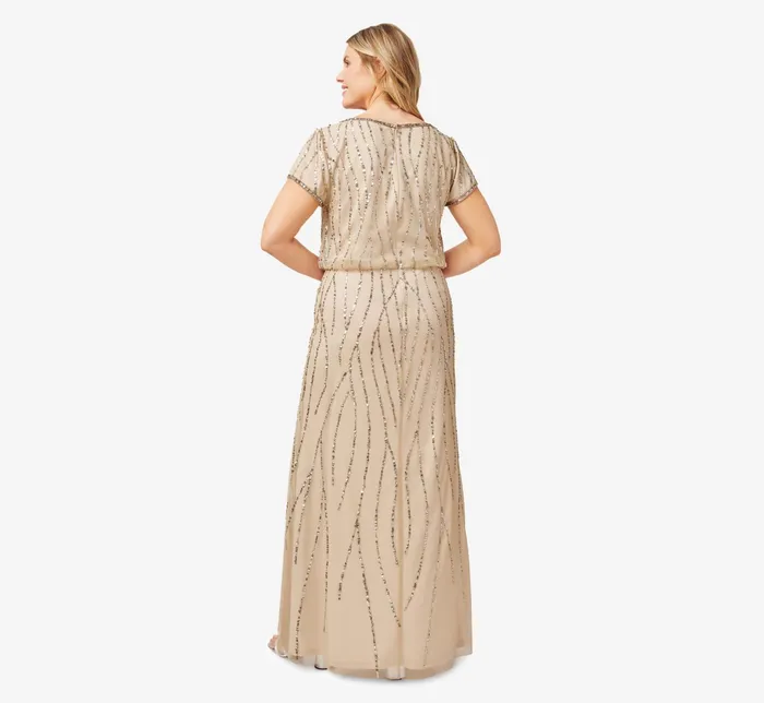 Adrianna Papell HandBeaded Blouson Long Gown In Champagne Gold ChampagneGold Women Formal Dresses Adrianna Papell HandBeaded Blouson Long Gown In Champagne Gold ChampagneGold Women Formal Dresses