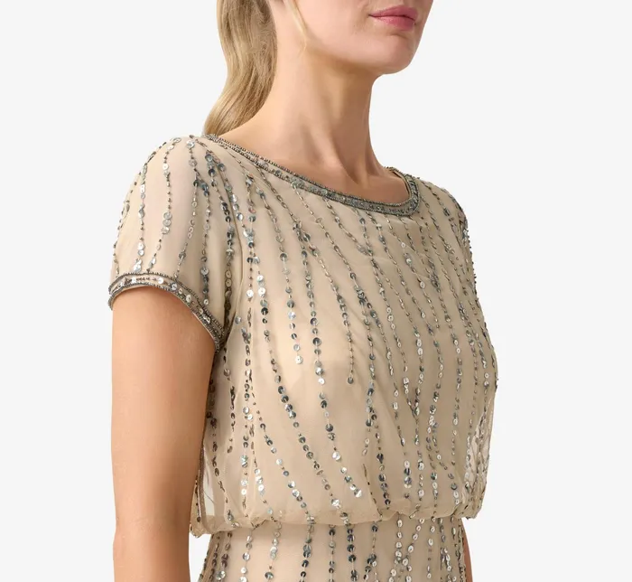 Adrianna Papell HandBeaded Blouson Long Gown In Champagne Gold ChampagneGold Women Formal Dresses Adrianna Papell HandBeaded Blouson Long Gown In Champagne Gold ChampagneGold Women Formal Dresses
