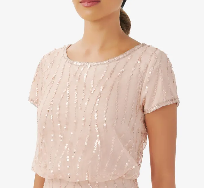 Adrianna Papell HandBeaded Blouson Long Gown In Champagne Gold ChampagneGold Women Formal Dresses Adrianna Papell HandBeaded Blouson Long Gown In Champagne Gold ChampagneGold Women Formal Dresses