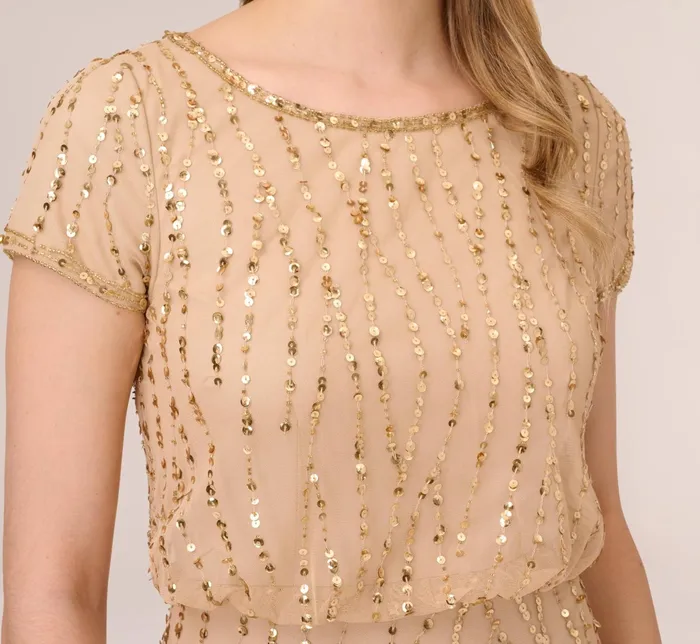 Adrianna Papell HandBeaded Blouson Long Gown In Champagne Gold ChampagneGold Women Formal Dresses Adrianna Papell HandBeaded Blouson Long Gown In Champagne Gold ChampagneGold Women Formal Dresses
