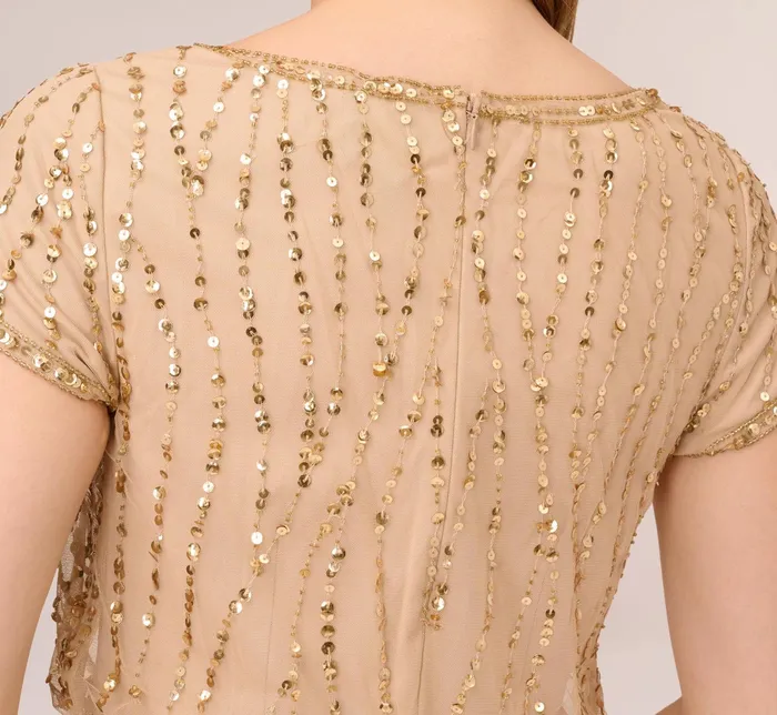 Adrianna Papell HandBeaded Blouson Long Gown In Champagne Gold ChampagneGold Women Formal Dresses Adrianna Papell HandBeaded Blouson Long Gown In Champagne Gold ChampagneGold Women Formal Dresses
