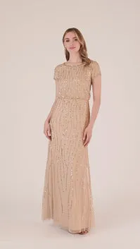 Adrianna Papell HandBeaded Blouson Long Gown In Champagne Gold ChampagneGold Women Formal Dresses Adrianna Papell HandBeaded Blouson Long Gown In Champagne Gold ChampagneGold Women Formal Dresses
