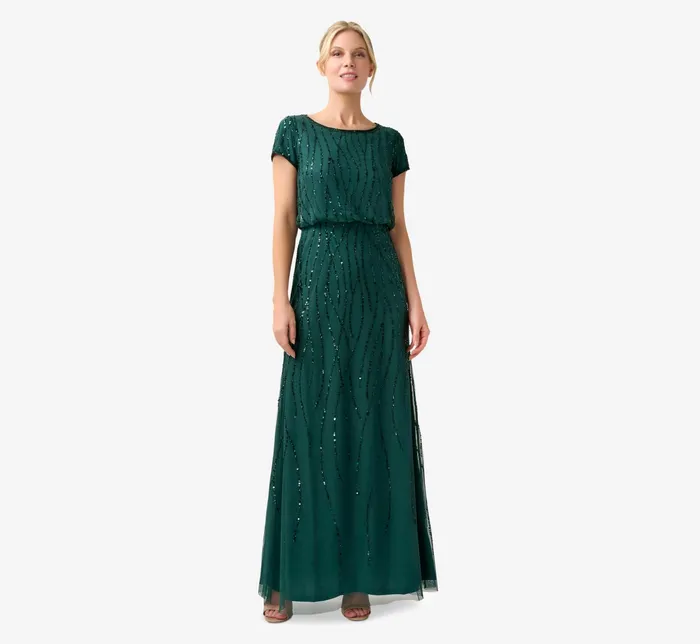 Adrianna Papell HandBeaded Blouson Long Gown In Champagne Gold ChampagneGold Women Formal Dresses Adrianna Papell HandBeaded Blouson Long Gown In Champagne Gold ChampagneGold Women Formal Dresses