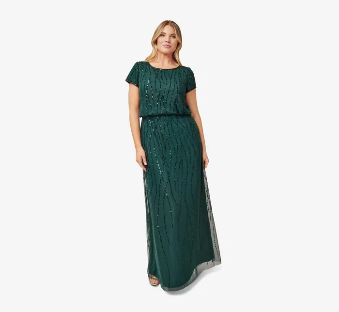 Adrianna Papell HandBeaded Blouson Long Gown In Champagne Gold ChampagneGold Women Formal Dresses Adrianna Papell HandBeaded Blouson Long Gown In Champagne Gold ChampagneGold Women Formal Dresses