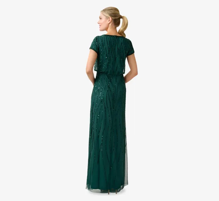 Adrianna Papell HandBeaded Blouson Long Gown In Champagne Gold ChampagneGold Women Formal Dresses Adrianna Papell HandBeaded Blouson Long Gown In Champagne Gold ChampagneGold Women Formal Dresses