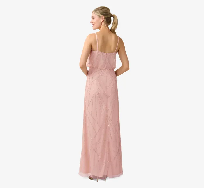 Adrianna Papell HandBeaded Blouson Long Sleeveless Gown In Blush Blush Women Long Dresses Adrianna Papell HandBeaded Blouson Long Sleeveless Gown In Blush Blush Women Long Dresses