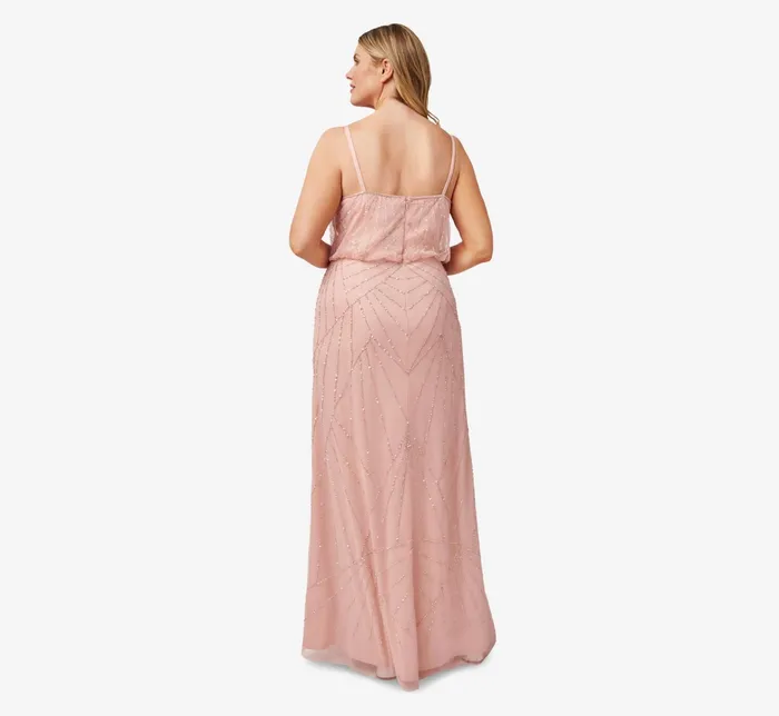 Adrianna Papell HandBeaded Blouson Long Sleeveless Gown In Blush Blush Women Long Dresses Adrianna Papell HandBeaded Blouson Long Sleeveless Gown In Blush Blush Women Long Dresses