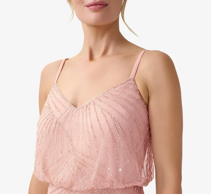 Adrianna Papell HandBeaded Blouson Long Sleeveless Gown In Blush Blush Women Long Dresses Adrianna Papell HandBeaded Blouson Long Sleeveless Gown In Blush Blush Women Long Dresses