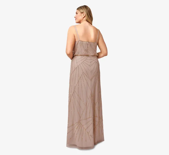 Adrianna Papell HandBeaded Blouson Long Sleeveless Gown In Champagne Gold ChampagneGold Women Formal Dresses Adrianna Papell HandBeaded Blouson Long Sleeveless Gown In Champagne Gold ChampagneGold Women Formal Dresses