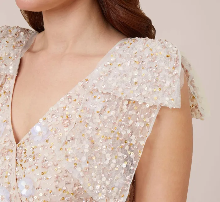 Adrianna Papell Hand Beaded Blouson Short Sheath Cocktail Dress With Bow Sleeves In Ivory Blush IvoryBlush Women Little White Dresses Adrianna Papell Hand Beaded Blouson Short Sheath Cocktail Dress With Bow Sleeves In Ivory Blush IvoryBlush Women Little White Dresses