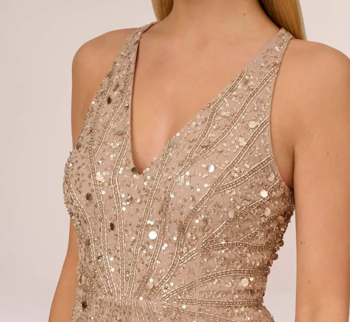 Adrianna Papell HandBeaded Halter Short FitAndFlare Cocktail Dress In Taupe Taupe Women Cocktail Dresses Adrianna Papell HandBeaded Halter Short FitAndFlare Cocktail Dress In Taupe Taupe Women Cocktail Dresses