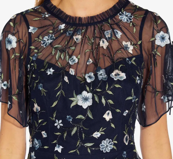 Adrianna Papell HandBeaded Illusion Long Boho Gown In Light Navy Light Navy Women Long Dresses Adrianna Papell HandBeaded Illusion Long Boho Gown In Light Navy Light Navy Women Long Dresses