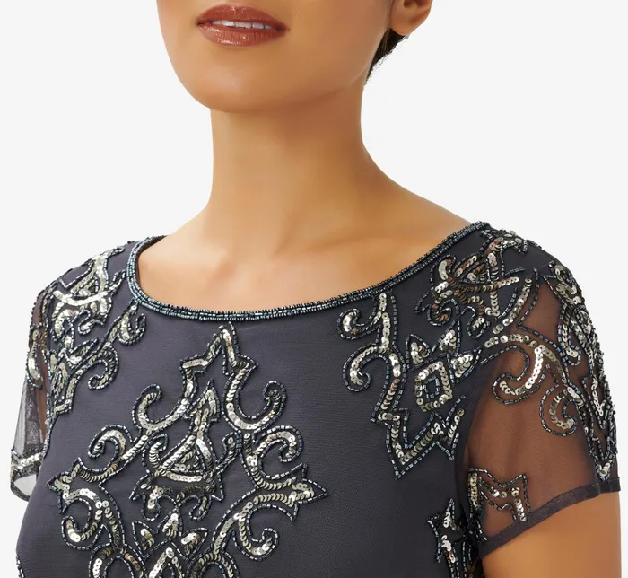 Adrianna Papell HandBeaded Long Blouson Gown In Gunmetal Gunmetal Women Long Dresses Adrianna Papell HandBeaded Long Blouson Gown In Gunmetal Gunmetal Women Long Dresses