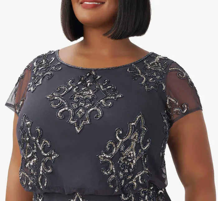 Adrianna Papell HandBeaded Long Blouson Gown In Gunmetal Gunmetal Women Long Dresses Adrianna Papell HandBeaded Long Blouson Gown In Gunmetal Gunmetal Women Long Dresses