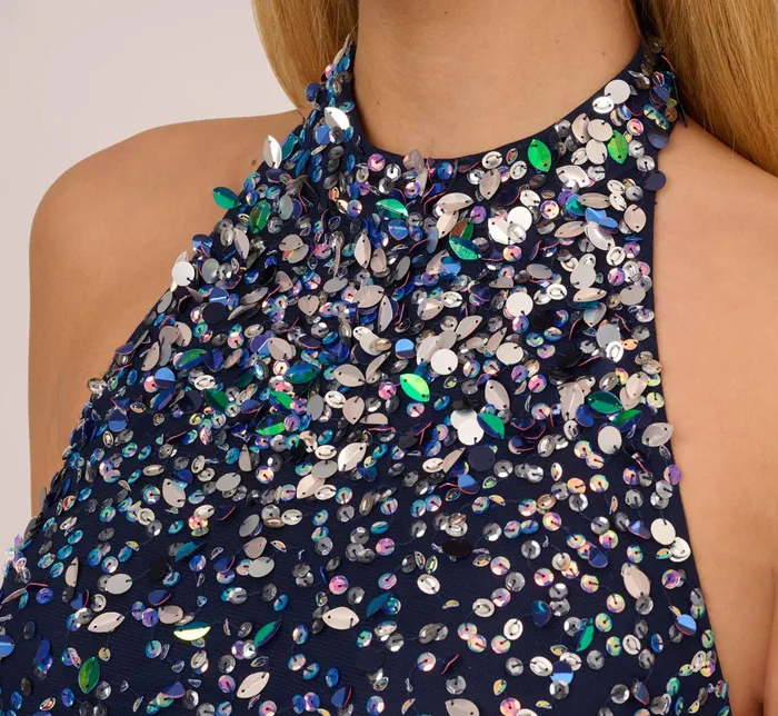 Adrianna Papell HandBeaded Short FitAndFlare Halter Cocktail Dress In Navy Navy Women Cocktail Dresses Adrianna Papell HandBeaded Short FitAndFlare Halter Cocktail Dress In Navy Navy Women Cocktail Dresses