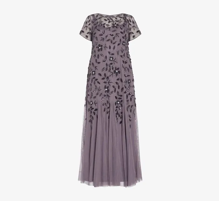 Adrianna Papell Hand Beaded Short Sleeve Floral Godet Gown In Marble Marble Women Floral Dresses Adrianna Papell Hand Beaded Short Sleeve Floral Godet Gown In Marble Marble Women Floral Dresses