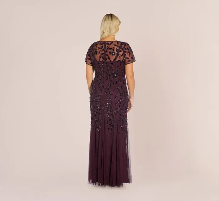 Adrianna Papell Hand Beaded Short Sleeve Floral Godet Gown In Marble Marble Women Floral Dresses Adrianna Papell Hand Beaded Short Sleeve Floral Godet Gown In Marble Marble Women Floral Dresses