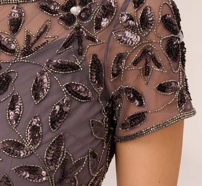 Adrianna Papell Hand Beaded Short Sleeve Floral Godet Gown In Marble Marble Women Floral Dresses Adrianna Papell Hand Beaded Short Sleeve Floral Godet Gown In Marble Marble Women Floral Dresses