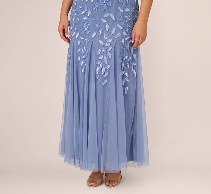 Adrianna Papell Hand Beaded Short Sleeve Floral Godet Gown In Marble Marble Women Floral Dresses Adrianna Papell Hand Beaded Short Sleeve Floral Godet Gown In Marble Marble Women Floral Dresses