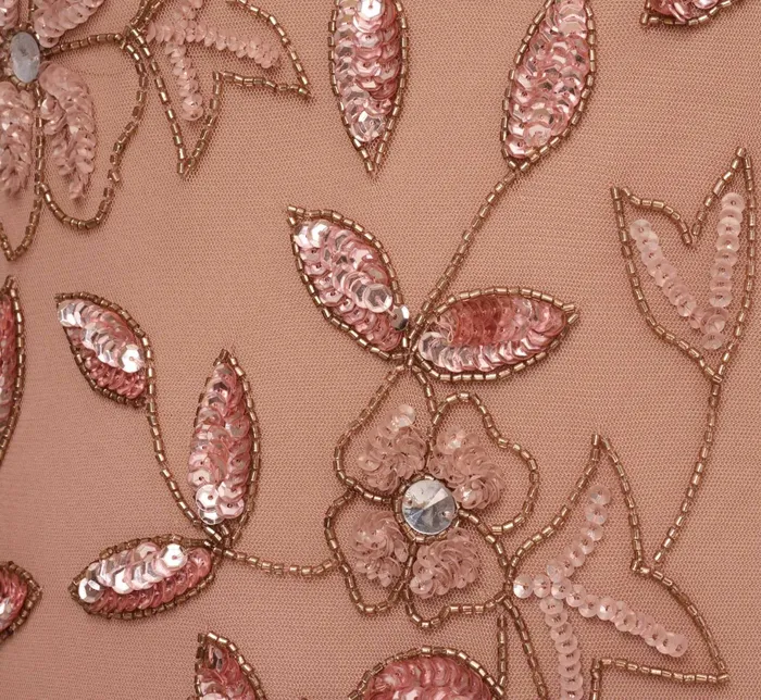 Adrianna Papell Hand Beaded Short Sleeve Floral Godet Gown In Rose Gold Rose Gold Women Floral Dresses Adrianna Papell Hand Beaded Short Sleeve Floral Godet Gown In Rose Gold Rose Gold Women Floral Dresses