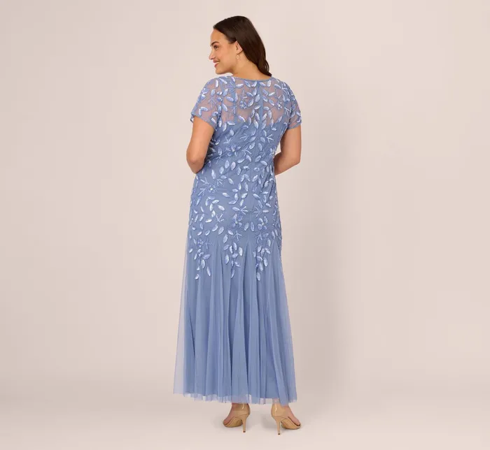 Adrianna Papell Hand Beaded Short Sleeve Floral Godet Gown In Rose Gold Rose Gold Women Floral Dresses Adrianna Papell Hand Beaded Short Sleeve Floral Godet Gown In Rose Gold Rose Gold Women Floral Dresses