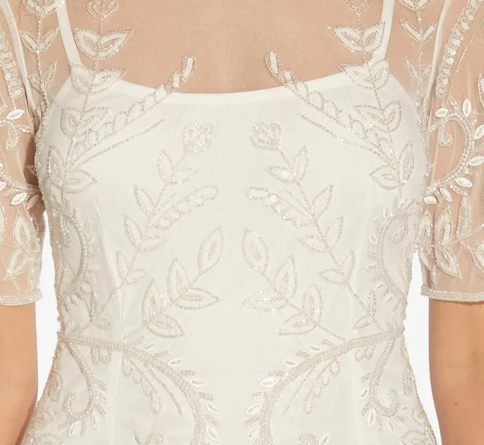 Adrianna Papell HandedBeaded Illusion MidiLength Sheath Cocktail Dress In Ivory Ivory Women Cocktail Dresses Adrianna Papell HandedBeaded Illusion MidiLength Sheath Cocktail Dress In Ivory Ivory Women Cocktail Dresses
