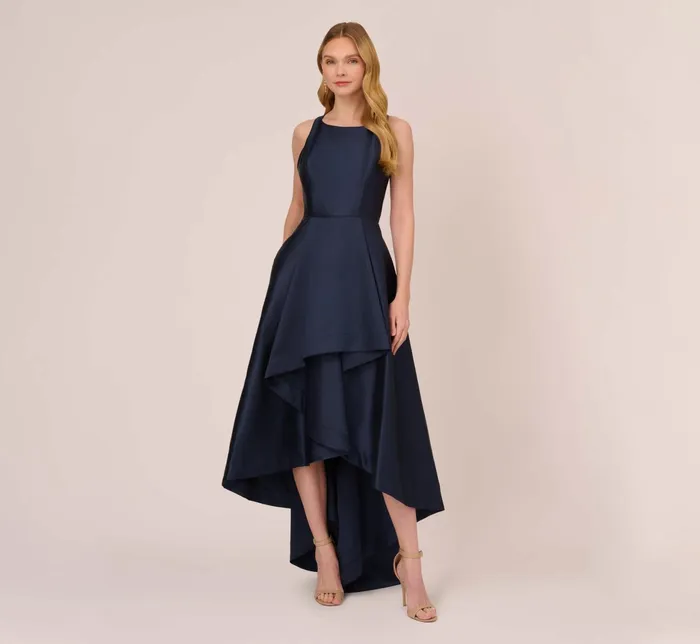 Adrianna Papell High Low Mikado Gown With Asymmetrical Detail In Midnight Midnight Women Long Dresses Adrianna Papell High Low Mikado Gown With Asymmetrical Detail In Midnight Midnight Women Long Dresses