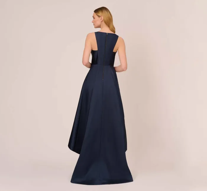Adrianna Papell High Low Mikado Gown With Asymmetrical Detail In Midnight Midnight Women Long Dresses Adrianna Papell High Low Mikado Gown With Asymmetrical Detail In Midnight Midnight Women Long Dresses