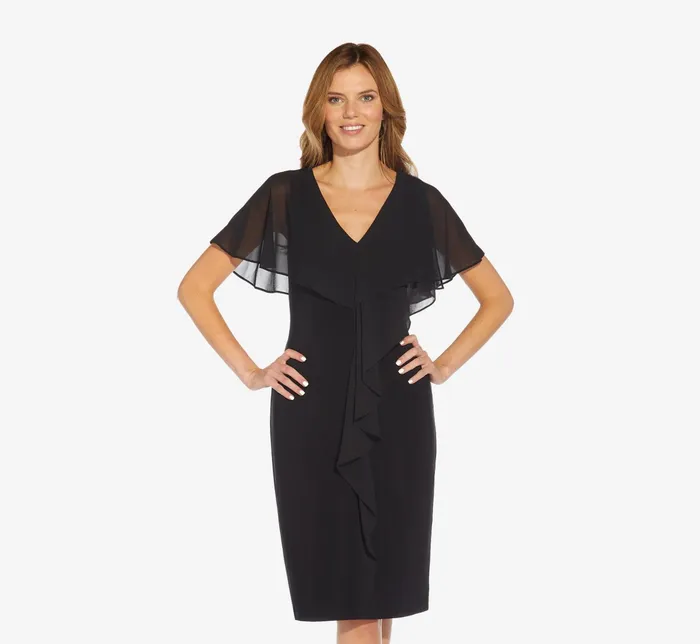 Adrianna Papell Jersey And Chiffon Midi Length Ruffled Sheath Dress In Black Black Women Day Dresses Adrianna Papell Jersey And Chiffon Midi Length Ruffled Sheath Dress In Black Black Women Day Dresses