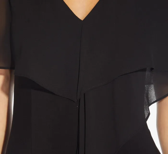 Adrianna Papell Jersey And Chiffon Midi Length Ruffled Sheath Dress In Black Black Women Day Dresses Adrianna Papell Jersey And Chiffon Midi Length Ruffled Sheath Dress In Black Black Women Day Dresses