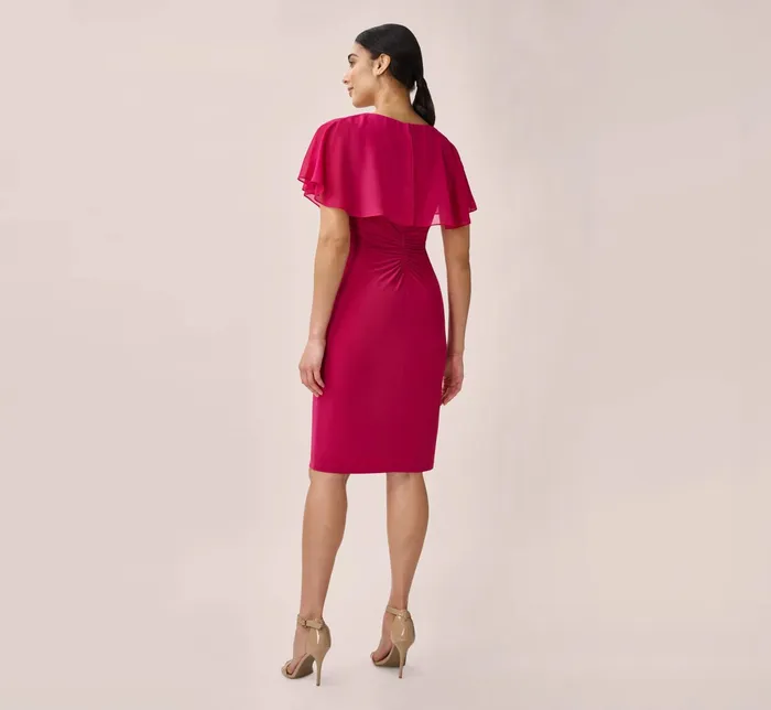 Adrianna Papell Jersey And Chiffon Midi Length Ruffled Sheath Dress In Magenta Magenta Women Day Dresses Adrianna Papell Jersey And Chiffon Midi Length Ruffled Sheath Dress In Magenta Magenta Women Day Dresses