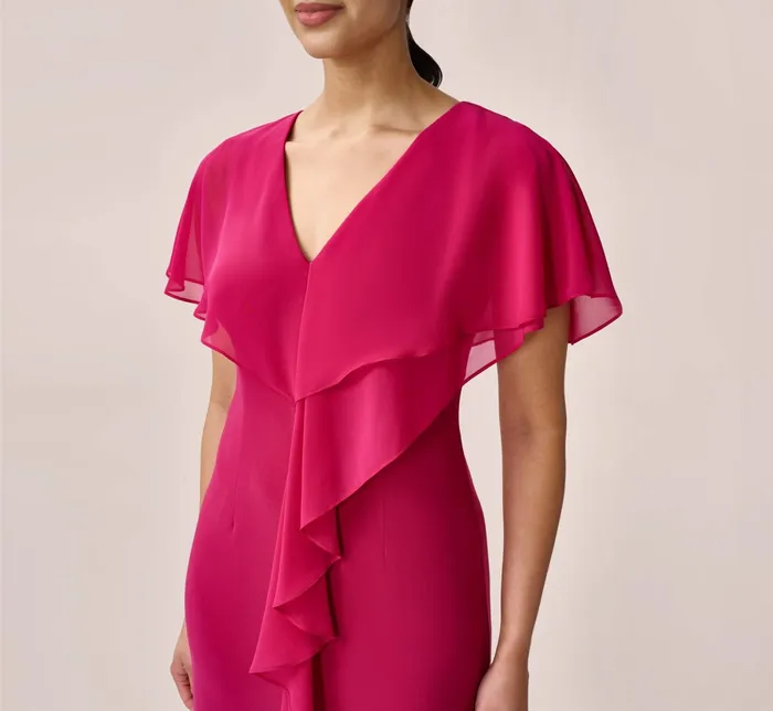 Adrianna Papell Jersey And Chiffon Midi Length Ruffled Sheath Dress In Magenta Magenta Women Day Dresses Adrianna Papell Jersey And Chiffon Midi Length Ruffled Sheath Dress In Magenta Magenta Women Day Dresses
