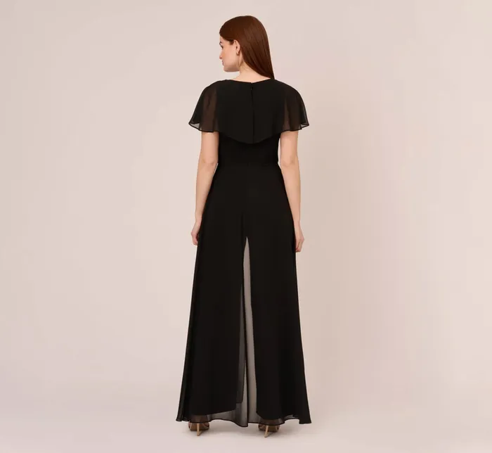 Adrianna Papell Jersey Jumpsuit With Chiffon Capelet And Skirt Overlay In Black Black Women Cocktail Dresses Adrianna Papell Jersey Jumpsuit With Chiffon Capelet And Skirt Overlay In Black Black Women Cocktail Dresses