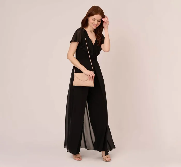 Adrianna Papell Jersey Jumpsuit With Chiffon Capelet And Skirt Overlay In Black Black Women Cocktail Dresses Adrianna Papell Jersey Jumpsuit With Chiffon Capelet And Skirt Overlay In Black Black Women Cocktail Dresses