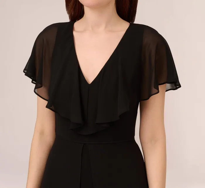 Adrianna Papell Jersey Jumpsuit With Chiffon Capelet And Skirt Overlay In Black Black Women Cocktail Dresses Adrianna Papell Jersey Jumpsuit With Chiffon Capelet And Skirt Overlay In Black Black Women Cocktail Dresses