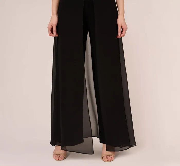 Adrianna Papell Jersey Jumpsuit With Chiffon Capelet And Skirt Overlay In Black Black Women Cocktail Dresses Adrianna Papell Jersey Jumpsuit With Chiffon Capelet And Skirt Overlay In Black Black Women Cocktail Dresses