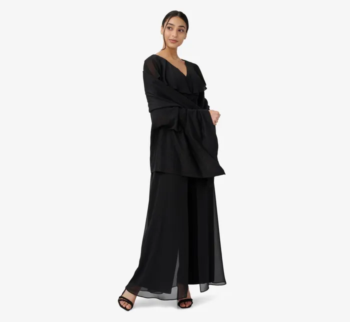 Adrianna Papell Jersey Jumpsuit With Chiffon Capelet And Skirt Overlay In Black Black Women Cocktail Dresses Adrianna Papell Jersey Jumpsuit With Chiffon Capelet And Skirt Overlay In Black Black Women Cocktail Dresses