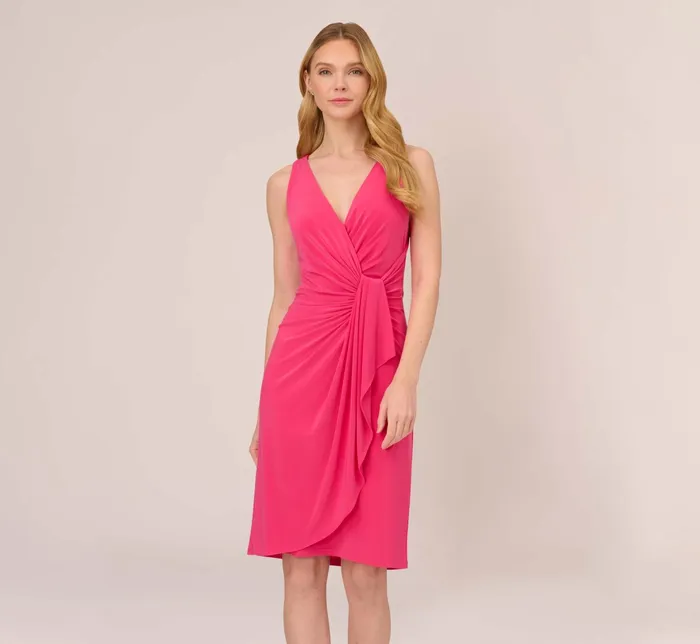 Adrianna Papell Jersey Sheath Dress With Draped Details In Cabaret Pink Cabaret Pink Women Day Dresses Adrianna Papell Jersey Sheath Dress With Draped Details In Cabaret Pink Cabaret Pink Women Day Dresses