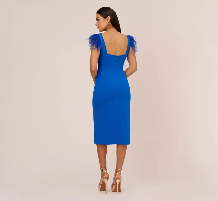 Adrianna Papell Knit Crepe Midi Dress With Feather Shoulder Accents In Dark Cobalt Dark Cobalt Women Midi Dresses Adrianna Papell Knit Crepe Midi Dress With Feather Shoulder Accents In Dark Cobalt Dark Cobalt Women Midi Dresses