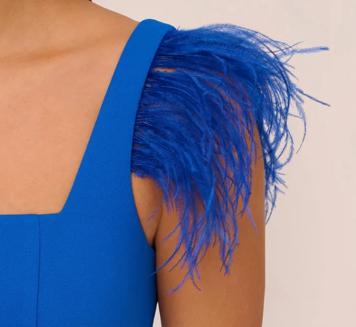 Adrianna Papell Knit Crepe Midi Dress With Feather Shoulder Accents In Dark Cobalt Dark Cobalt Women Midi Dresses Adrianna Papell Knit Crepe Midi Dress With Feather Shoulder Accents In Dark Cobalt Dark Cobalt Women Midi Dresses