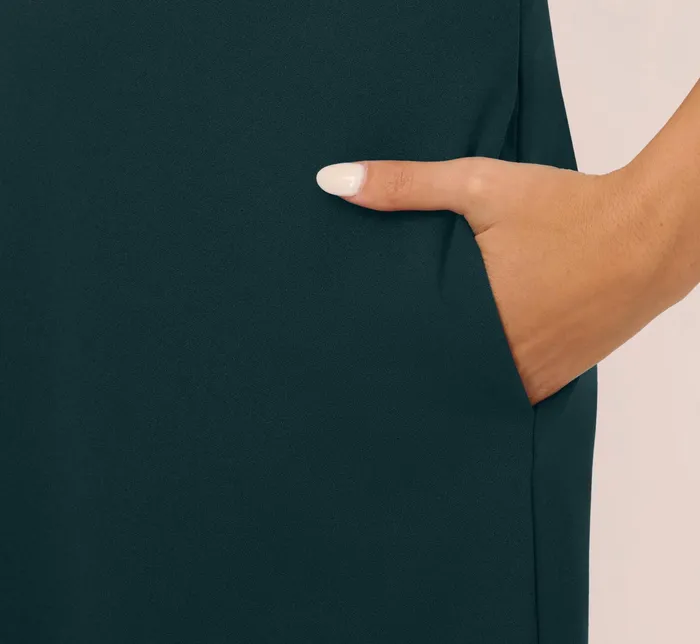 Adrianna Papell Knit Crepe One Shoulder Dress With Sheer Cutout And Skirt In Forest Forest Women Midi Dresses Adrianna Papell Knit Crepe One Shoulder Dress With Sheer Cutout And Skirt In Forest Forest Women Midi Dresses