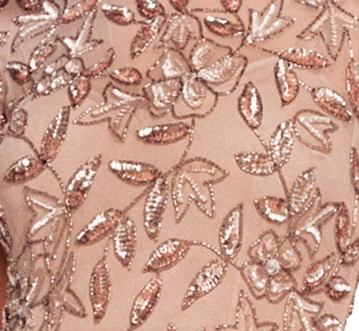 Adrianna Papell Long Floral Beaded Gown With Flutter Sleeves In Rose Gold Rose Gold Women Floral Dresses Adrianna Papell Long Floral Beaded Gown With Flutter Sleeves In Rose Gold Rose Gold Women Floral Dresses