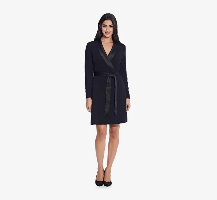 Adrianna Papell Long Sleeve Crepe Dress With Tuxedo Collar In Black Black Women Cocktail Dresses Adrianna Papell Long Sleeve Crepe Dress With Tuxedo Collar In Black Black Women Cocktail Dresses